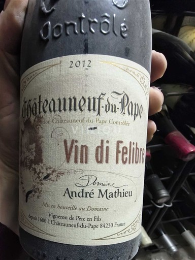 Rhône-dalen Châteauneuf-du-Pape Domaine André Mathieu Vin di Felibre 2012