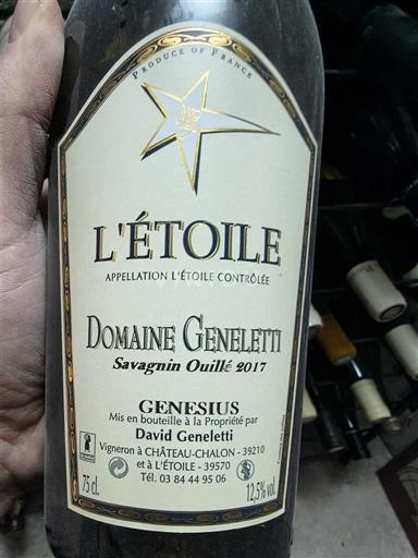 Vin Blanc sec Savagnin Ouillé Genesius Domaine Geneletti 2017 France Jura L'Étoile AOC