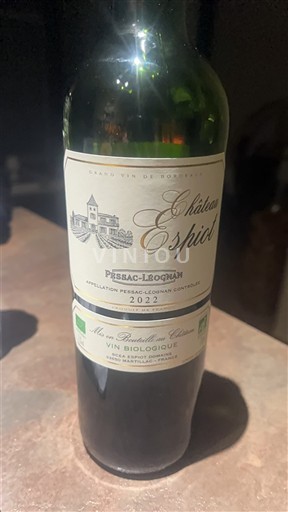 Wines Rouge sec Château Espiot 2022 France Bordeaux Pessac-Léognan AOC