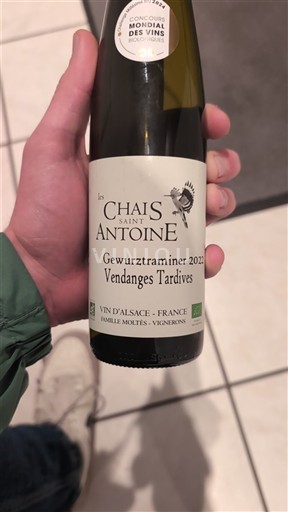 Vin Blanc moelleux Gewurztraminer Vendanges Tardives Les Chais Saint Antoine 2021 France Alsace AOC Vendanges Tardives
