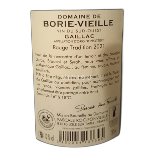 Lounais-Ranska Gaillac Domaine de Borie-Vieille Rouge Tradition 2021