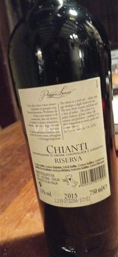 Tuscan Wines Chianti Poggio Lauro Riserva 2015