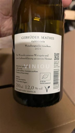Baden Gebrüder Mathis Kalkbödele Weissburgunder trocken 2024