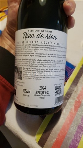 Aquitania e Charente Périgord Terroir Grinou Rien de rien 2024