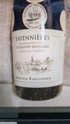 Loiretal Savennières Domaine Taillandier Vendanges Manuelles Vieilles Vignes 2020
