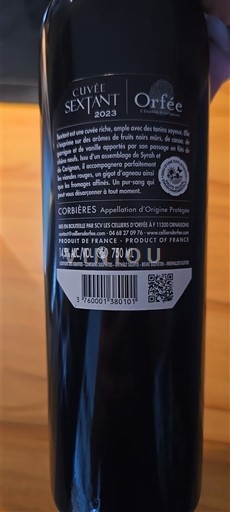 Languedoc Corbières Orfée Sextant 2023