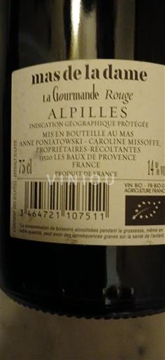 Alpes e regiões Ródano Alpilles Mas de la Dame La Gourmande Rouge 2016
