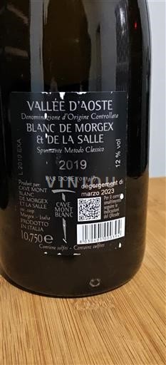 Val d'Aoste Cave Mont Blanc Blanc de Morgex et de La Salle Pas Dosé 2019
