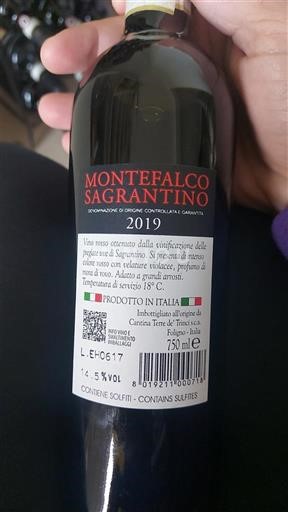 Umbria Montefalco Sagrantino Cantina Terre de Trinci 2019