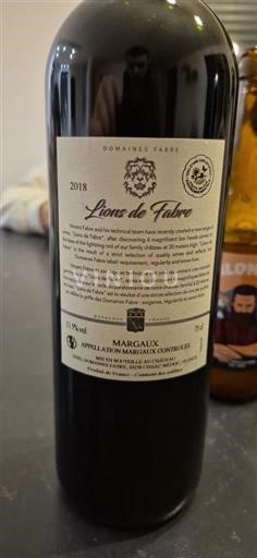 Bordeaux Margaux Domaine Domaines Fabre Lions de Fabre 2018