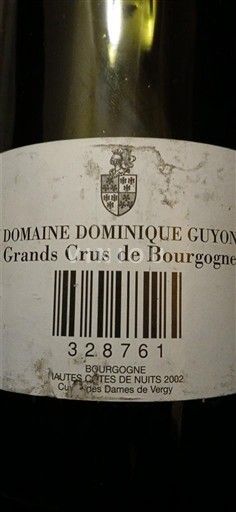 Burgundi Hautes Côtes de Nuits Domaine Dominique Guyon des Dames de Vergy 2002