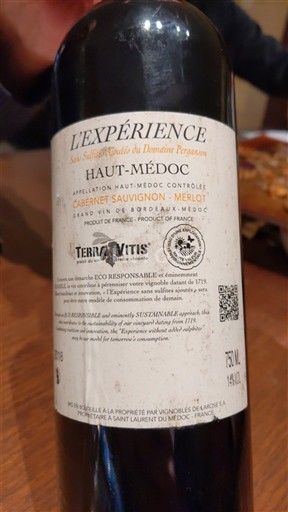 Bordeaux Haut-Médoc Domaine Pergenaux L'Expérience Non-Vintage