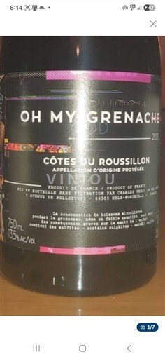 Vini Rouge sec Oh My Grenache 2021 Francia Roussillon Côtes-du-Roussillon AOC
