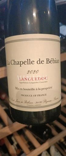 Vine Rouge sec La Chapelle de Bébian Domaine Jean-Baptiste de Bébian 2020 Frankrig Languedoc AOC