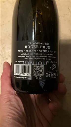 Vinhos Espumantes Blanc brut Brut Réserve Grand Cru Roger Brun 2023 França Champanhe AOC Grand Cru