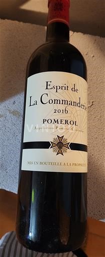 Bordeaux Pomerol La Commanderie Esprit de La Commanderie 2016