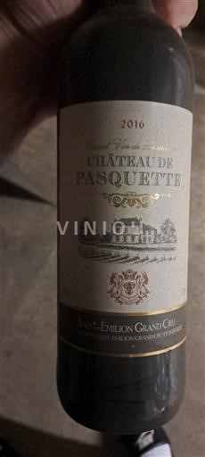 Bordeaux Saint-Émilion Grand Cru Grand Cru Château Pasquette 2016