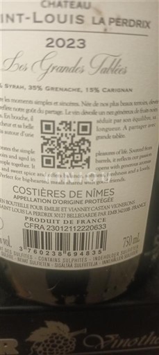 Rhône Valley Costières de Nîmes Château Saint-Louis La Perdrix Les Grandes Tallies 2023