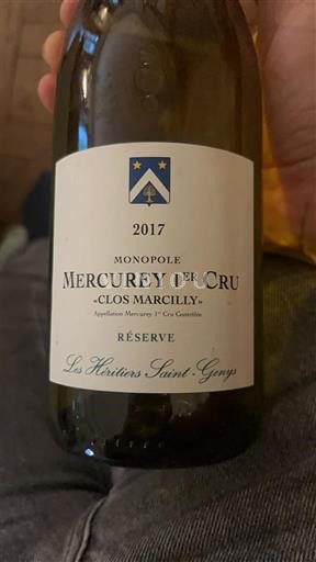 Burgundsko Mercurey Premier Cru Les Héritiers Saint Genys Clos Marcilly Réserve 2017
