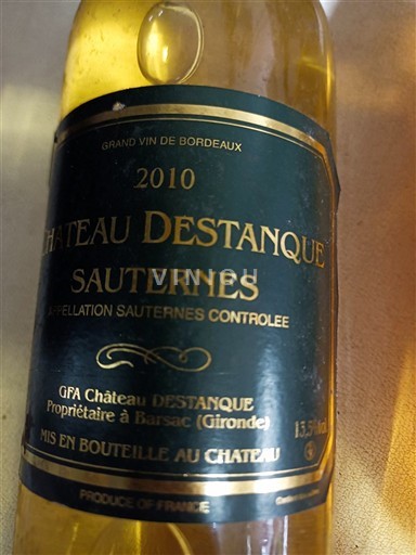 Wines Blanc liquoreux Château Stanque 2010 France Bordeaux Sauternes AOC