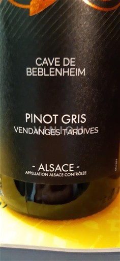 Alsacia Vendanges Tardives Cave de Beblenheim Pinot Gris Vendanges Tardives 2017