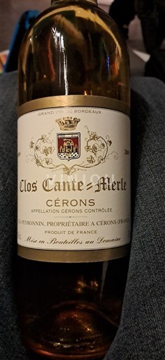 Vinhos Blanc moelleux Clos Cante Merle Non millésimé França Bordéus Cérons AOC