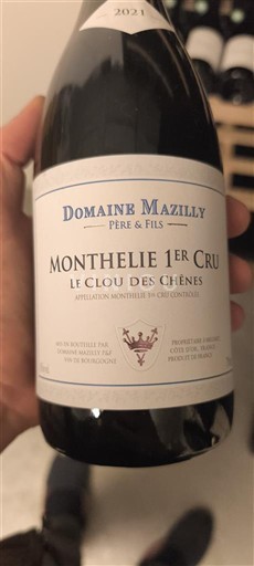 Burgundy Monthélie Premier Cru Domaine Mazilly Père & Fils Le Clou des Chênes 2021