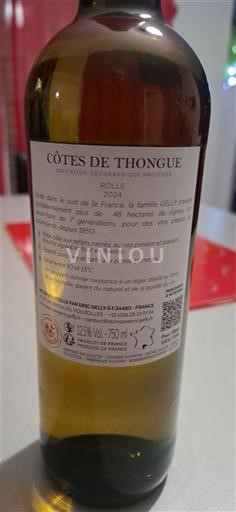 Languedoc ja Roussillon Côtes de Thongue Famille Gelly Rolle 2024