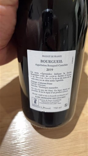 Údolí Loiry Bourgueil Domaine E.A.R.L. Domaine des Ouches 2019