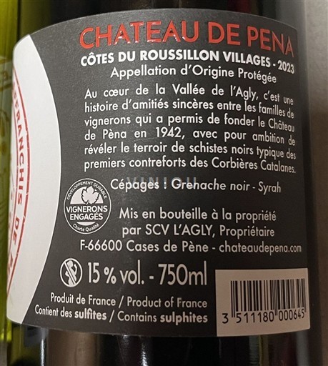 Roussillon Côtes du Roussillon Villages Château Pena 2023