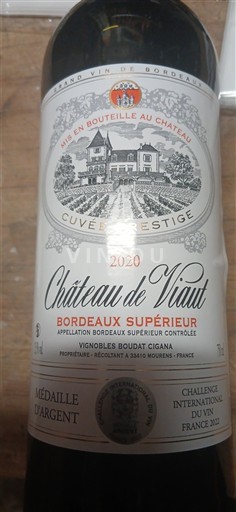 Vin Rouge sec Cuvée Prestige Château Viaut 2020 France Bordeaux Bordeaux supérieur AOC