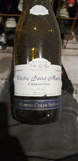 Vin Blanc sec Cloître Saint-Martin Maison Colin Seguin 2016 France Bourgogne Bourgogne Chardonnay AOC