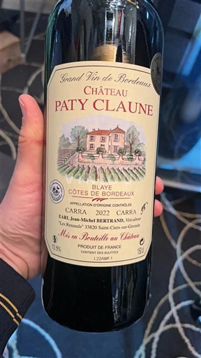 Bordeaux Blaye-côtes-de-bordeaux Château Paty Claune Carra 2022