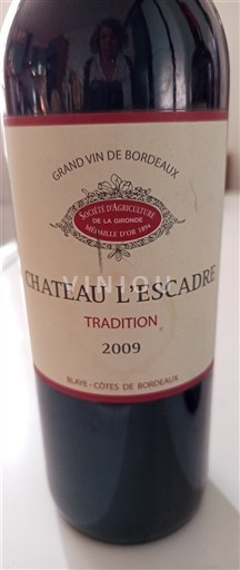 Bordeaux Blaye-Côtes-de-Bordeaux Château L'Escadre Tradition 2009