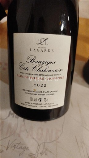 Burgundy Burgundy-Côte-Chalonnaise Domaine Lagarde Clos du Prieure - Monopole 2022