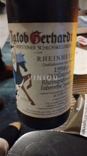 Rheinhessen Jakob Gerhardt Wollstein Rheingrafenberg Faberrebe Spätlese 1986