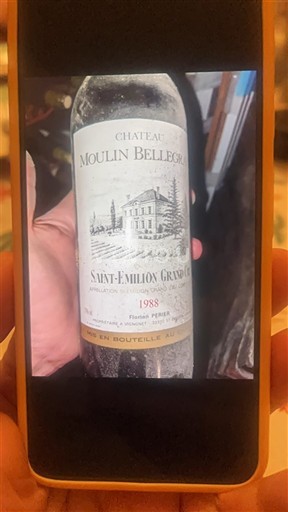 Víno Rouge sec Château Moulin Bellegrave 1988 Francie Bordeaux Saint-Émilion Grand Cru AOC Grand Cru