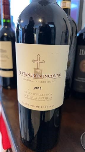Bordeaux Bordeaux supérieur Château La Tuilerie du Puy Le Vigneron Inconnu d'Exception 2022