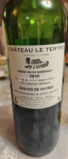 Bordeaux Graves-de-vayres Château Le Tertre sélection & vintage 2010