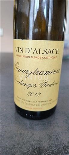 Alsace Vendanges Tardives Viticulteurs de Kientzheim-Kaysersberg Gewurztraminer Vendanges Tardives 2012