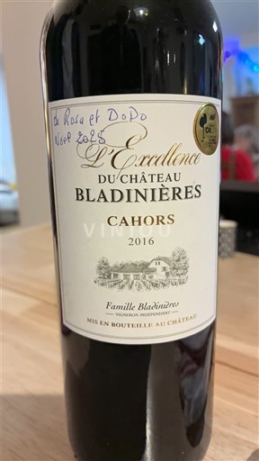 Sydväst Cahors Château Bladinières L'Excellence 2016