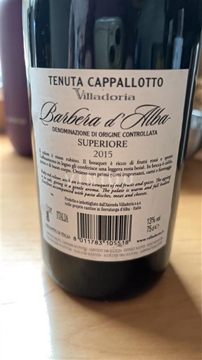 Piemonte Barbera d'Alba Tenuta Cappallotto Villadoria 2015
