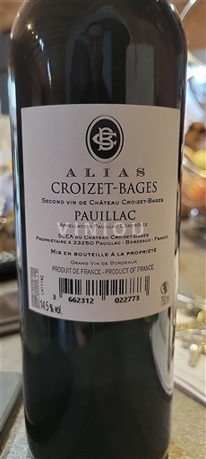 Bordeaux Pauillac Château Croizet-Bages Alias 2018