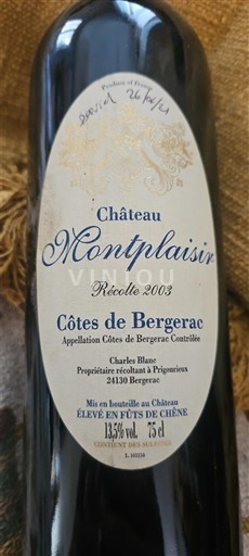 Sudoeste Côtes-de-Bergerac Château Montplaisir 2003