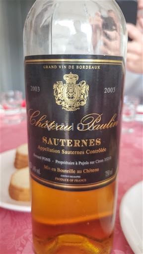 Bordeaux Sauternes Château Paulin 2003