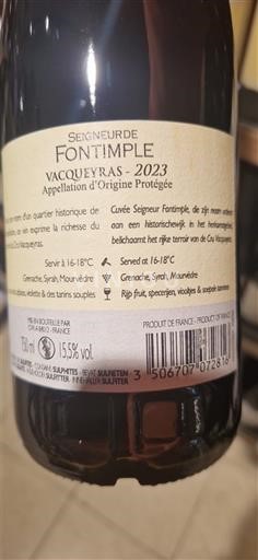 Vins Vacqueyras Seigneur de Fontimple - 2023 - Avis, conseil