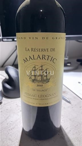 Bordeaux Pessac-Léognan Malartic La Réserve de Malartic Le Sillage 2010