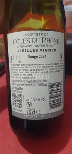 Rhône-dalen Côtes-du-Rhône Vignerons Vignobles du Sud Vieilles Vignes 2024