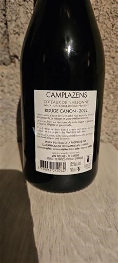 Languedoc and Roussillon Coteaux de Narbonne Camplazens Rouge Canon 2022