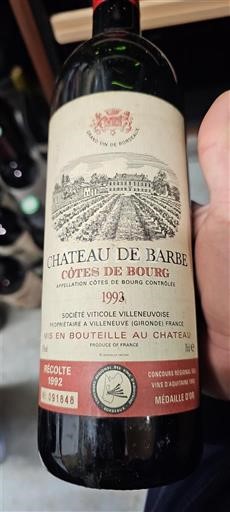 Vina Rouge sec Château Barbe 1992 Francija Bordeaux Côtes-de-bourg AOC